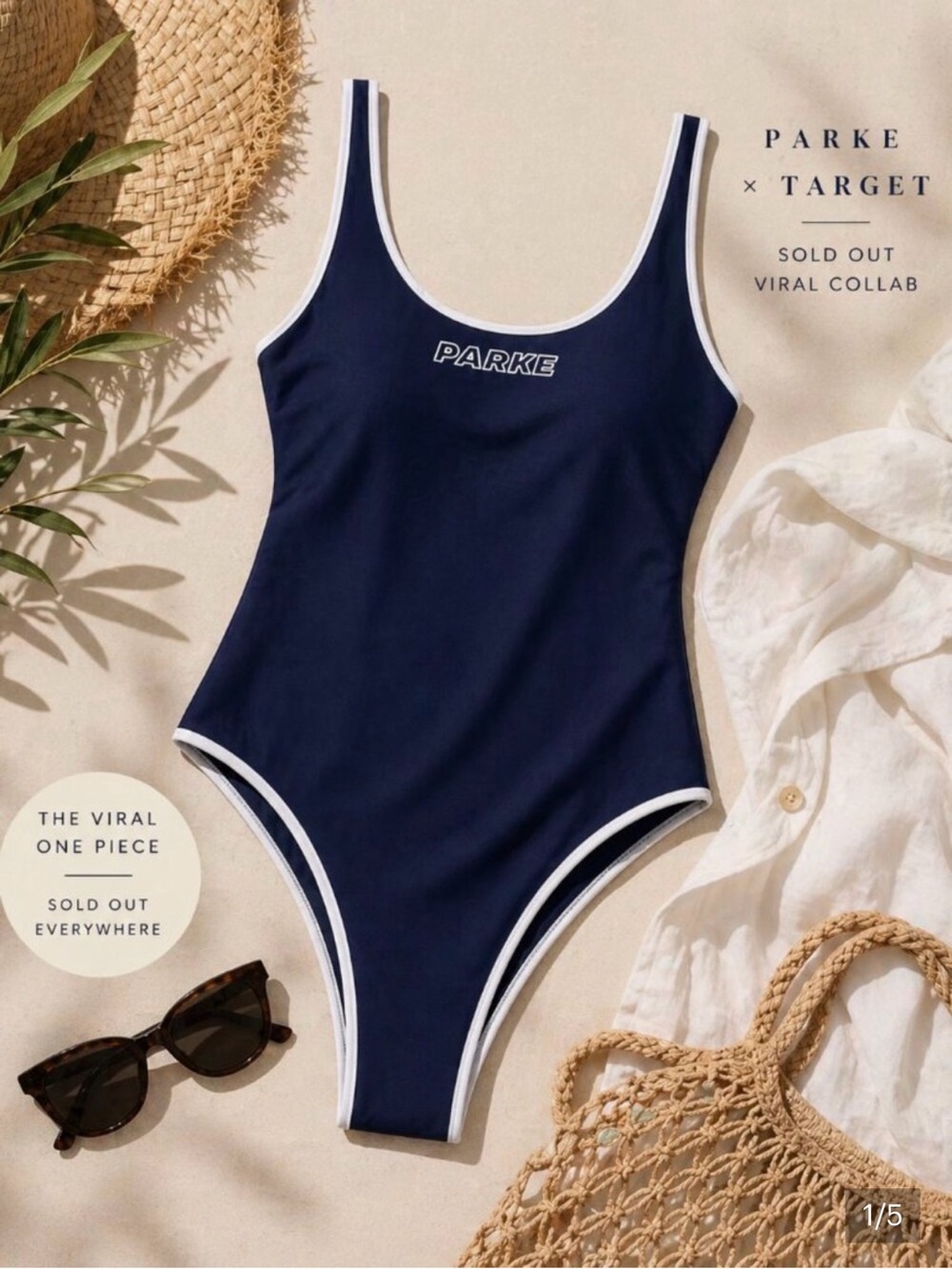 Parke Navy One-Piece Swimsuit with White Trim Sz large